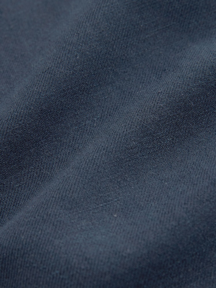 Navy Blue Regular Fit Smart Linen Cotton Blend Belted Trousers - Image 11 of 11