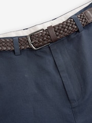 Navy Blue Regular Fit Smart Linen Cotton Blend Belted Trousers - Image 9 of 11