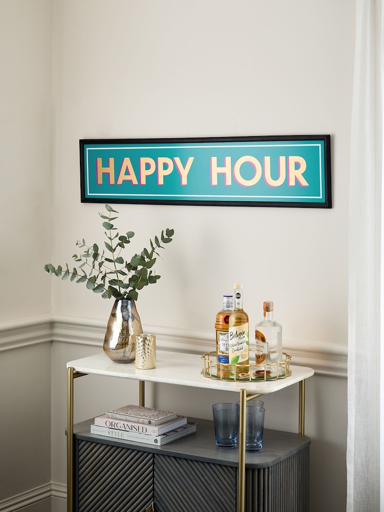 Teal Blue Large Happy Hour Framed Wall Art - Image 2 of 5