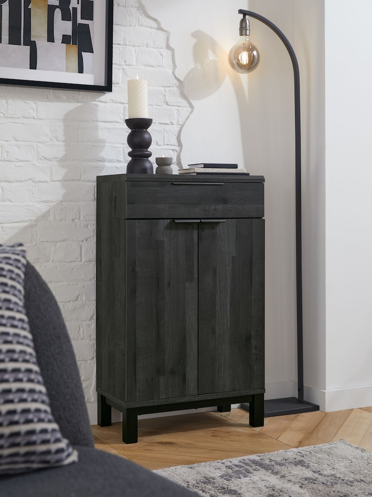 Black Bronx Oak Effect Slim Sideboard - Image 1 of 10