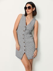 Black and White Mono Print Waistcoat Mini Dress - Image 1 of 6