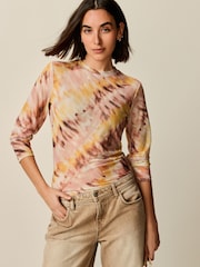 Yellow Tie Dye Long Sleeve Mesh Top - Image 1 of 6