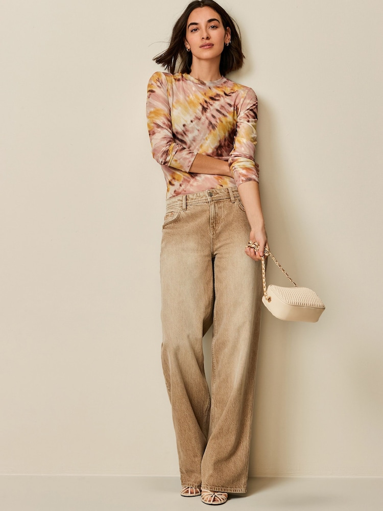 Yellow Tie Dye Long Sleeve Mesh Top - Image 2 of 6