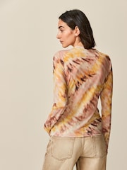 Yellow Tie Dye Long Sleeve Mesh Top - Image 3 of 6