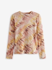 Yellow Tie Dye Long Sleeve Mesh Top - Image 5 of 6