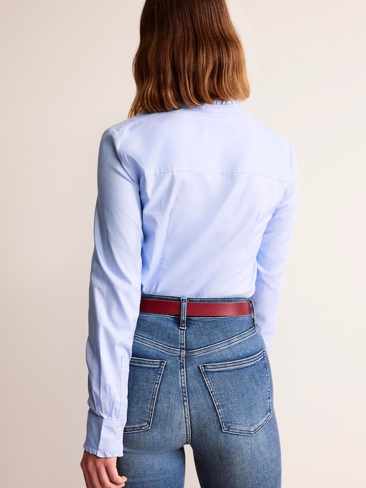 Boden Sky Blue Ruffled 100% Cotton Poplin Shirt - Image 2 of 5
