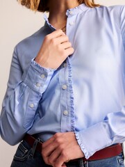Boden Sky Blue Ruffled 100% Cotton Poplin Shirt - Image 4 of 5