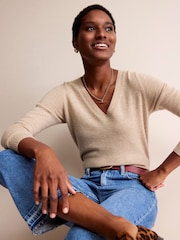 Boden Natural Eva Cashmere V-Neck Jumper - Image 3 of 6