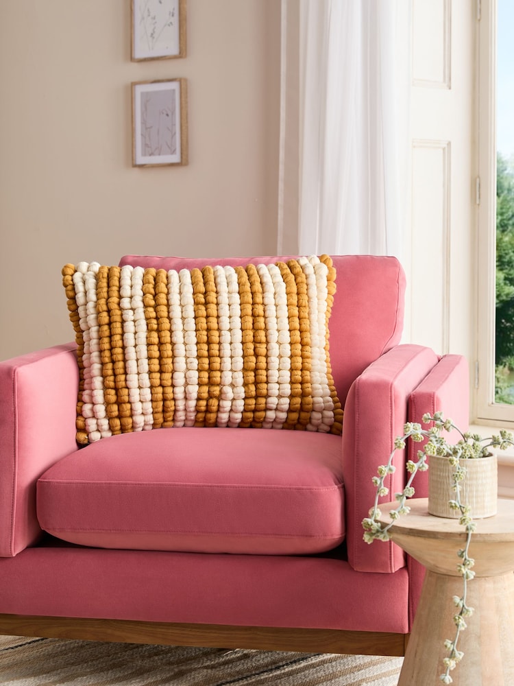 Ochre / Cream 40 x 59cm Global Bobble Stripe Cushion - Image 1 of 1