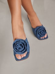Denim Dark Blue Forever Comfort ® Corsage Flower Mules - Image 4 of 10