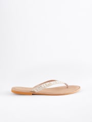 Cream Standard/Wide Fit Forever Comfort® Leather Embellished Toe Thong Sandals - Image 2 of 6