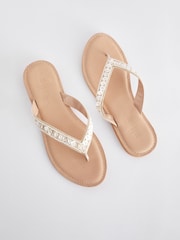 Cream Standard/Wide Fit Forever Comfort® Leather Embellished Toe Thong Sandals - Image 3 of 6
