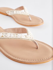 Cream Standard/Wide Fit Forever Comfort® Leather Embellished Toe Thong Sandals - Image 5 of 6