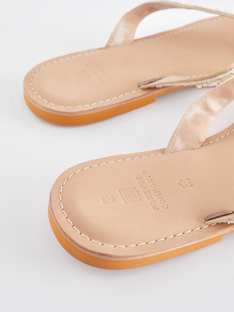 Cream Standard/Wide Fit Forever Comfort® Leather Embellished Toe Thong Sandals - Image 6 of 6