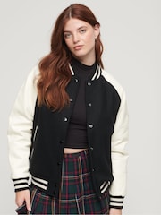 Schwarz - Superdry Varsity Bomberjacke im College-Stil - Bild 1 von 5