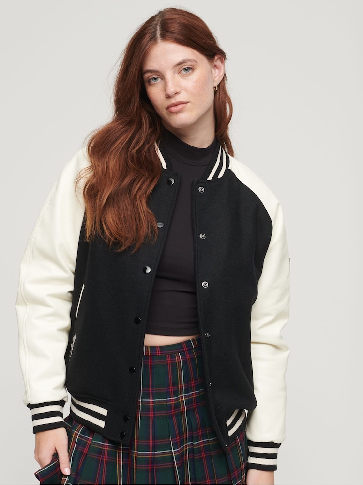 Schwarz - Superdry Varsity Bomberjacke im College-Stil - Bild 1 von 5