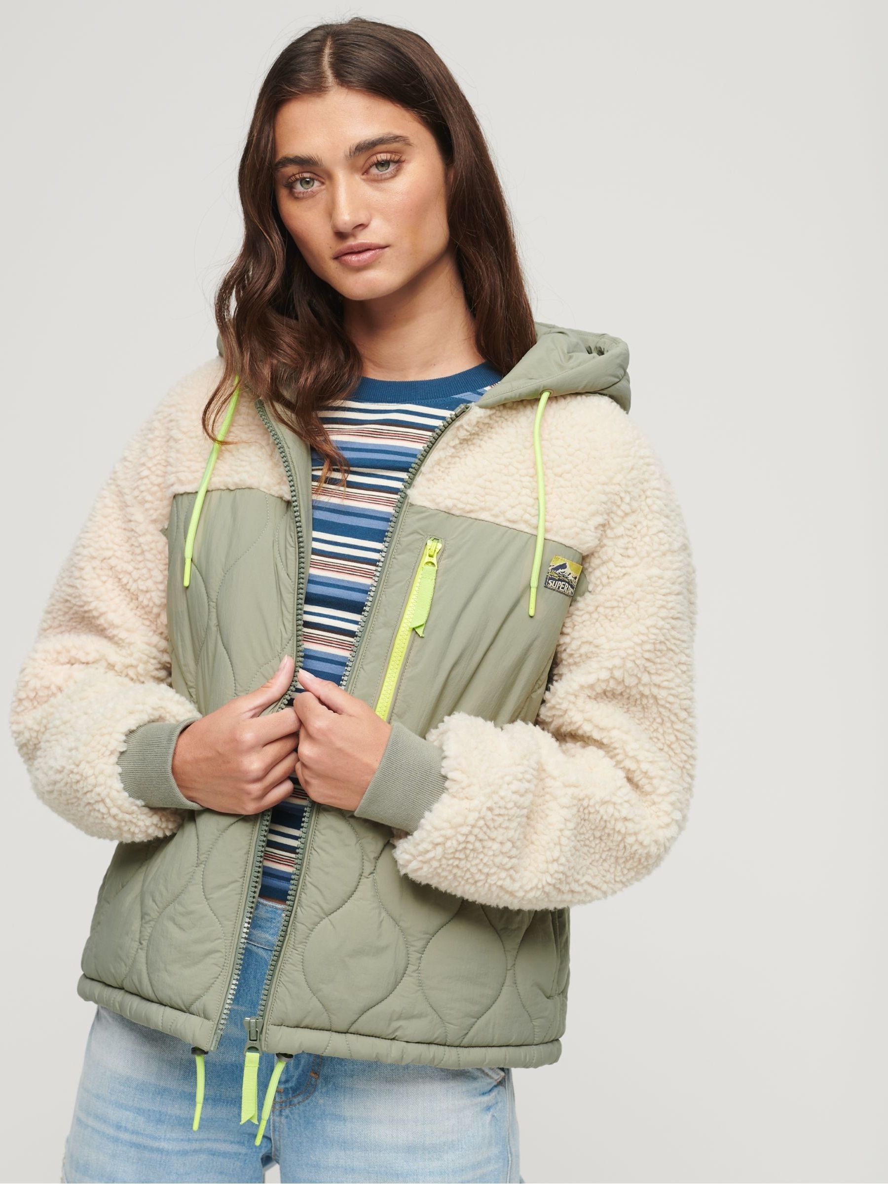 Buy Superdry Green Sherpa Quilted Hybrid 100 Cotton Jacket from Next Luxembourg