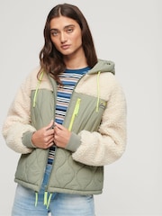 Superdry Green Sherpa Quilted Hybrid 100% Cotton Jacket - Image 1 of 1