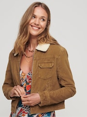 Superdry Brown Cropped Sherpa Lined Cord Jacket - Image 1 of 3