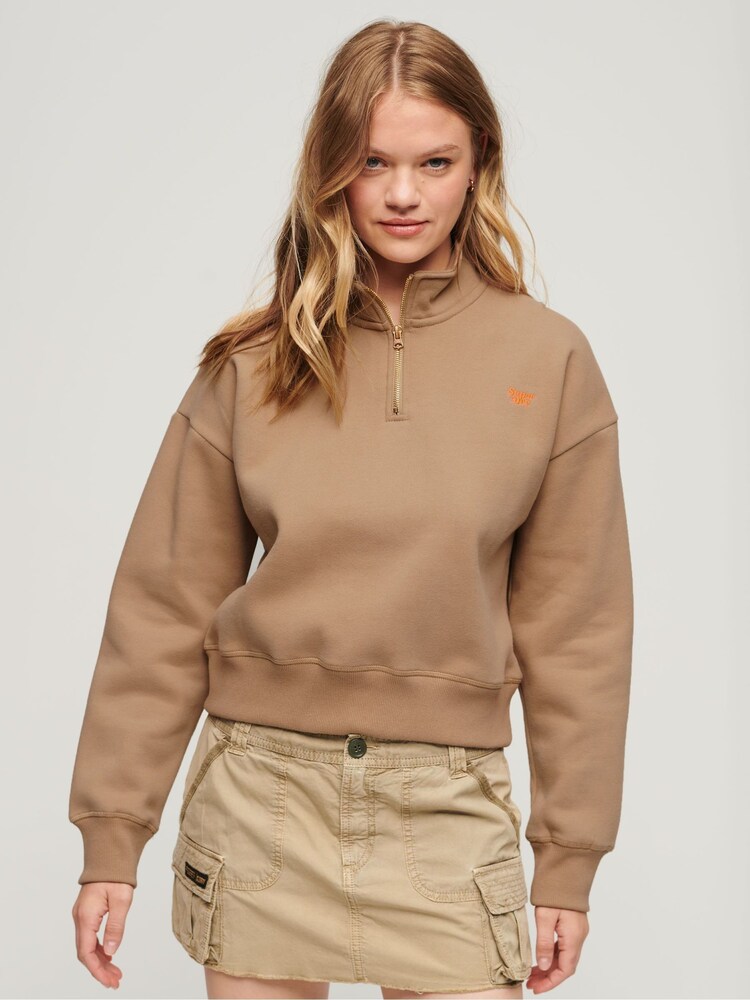 Superdry Brown Vintage Logo Embroidered Half Zip Sweatshirt - Image 2 of 5
