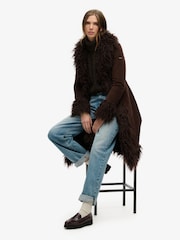 Superdry Brown Faux Fur Lined Longline Afghan Coat - Image 3 of 7