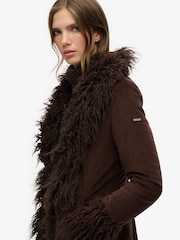 Superdry Brown Faux Fur Lined Longline Afghan Coat - Image 4 of 7
