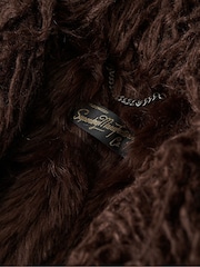 Superdry Brown Faux Fur Lined Longline Afghan Coat - Image 7 of 7