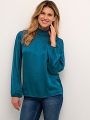 Cream Blue Anamona High Neck Blouse - Image 1 of 6