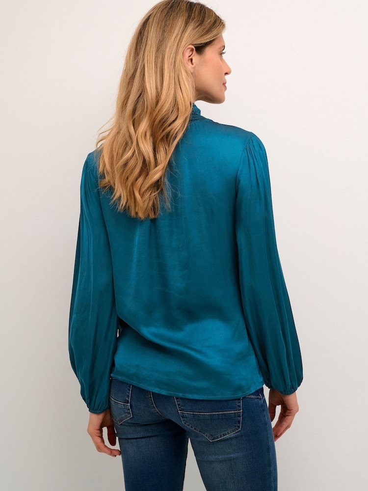 Cream Blue Anamona High Neck Blouse - Image 2 of 6