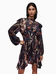 AllSaints Brown Fleur Long Sleeve Tippi Dress - Image 1 of 8