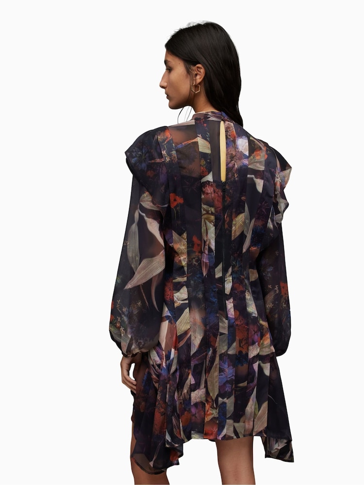 AllSaints Brown Fleur Long Sleeve Tippi Dress - Image 2 of 8