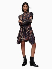 AllSaints Brown Fleur Long Sleeve Tippi Dress - Image 3 of 8