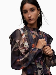 AllSaints Brown Fleur Long Sleeve Tippi Dress - Image 7 of 8