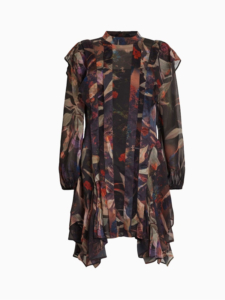 AllSaints Brown Fleur Long Sleeve Tippi Dress - Image 8 of 8