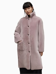 AllSaints Pink 100% Cotton Serra Shearling Coat - Image 1 of 1