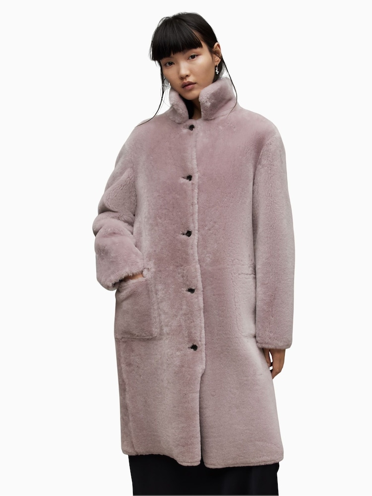 AllSaints Pink 100% Cotton Serra Shearling Coat - Image 1 of 1
