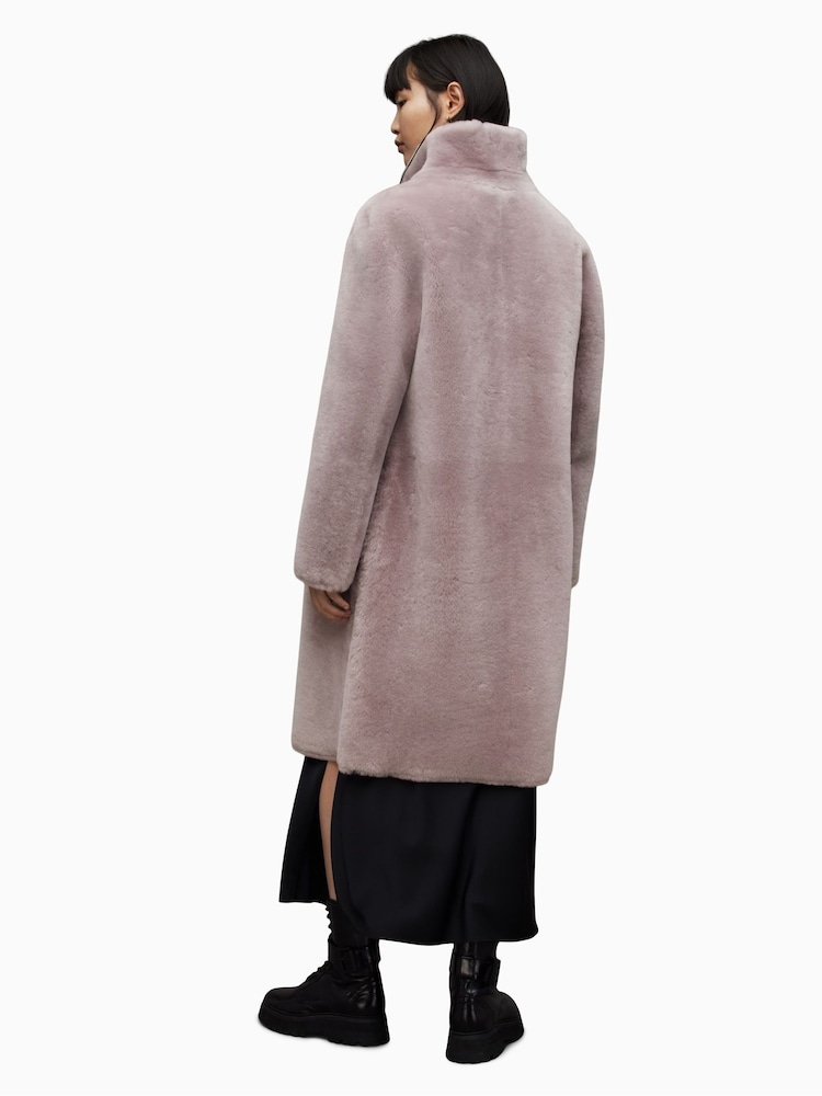 AllSaints Pink 100% Cotton Serra Shearling Coat - Image 2 of 9