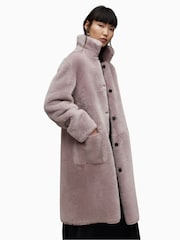 AllSaints Pink 100% Cotton Serra Shearling Coat - Image 3 of 9
