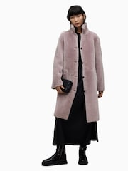 AllSaints Pink 100% Cotton Serra Shearling Coat - Image 5 of 9