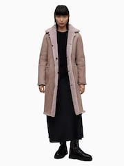 AllSaints Pink 100% Cotton Serra Shearling Coat - Image 6 of 9