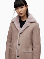 AllSaints Pink 100% Cotton Serra Shearling Coat - Image 7 of 9
