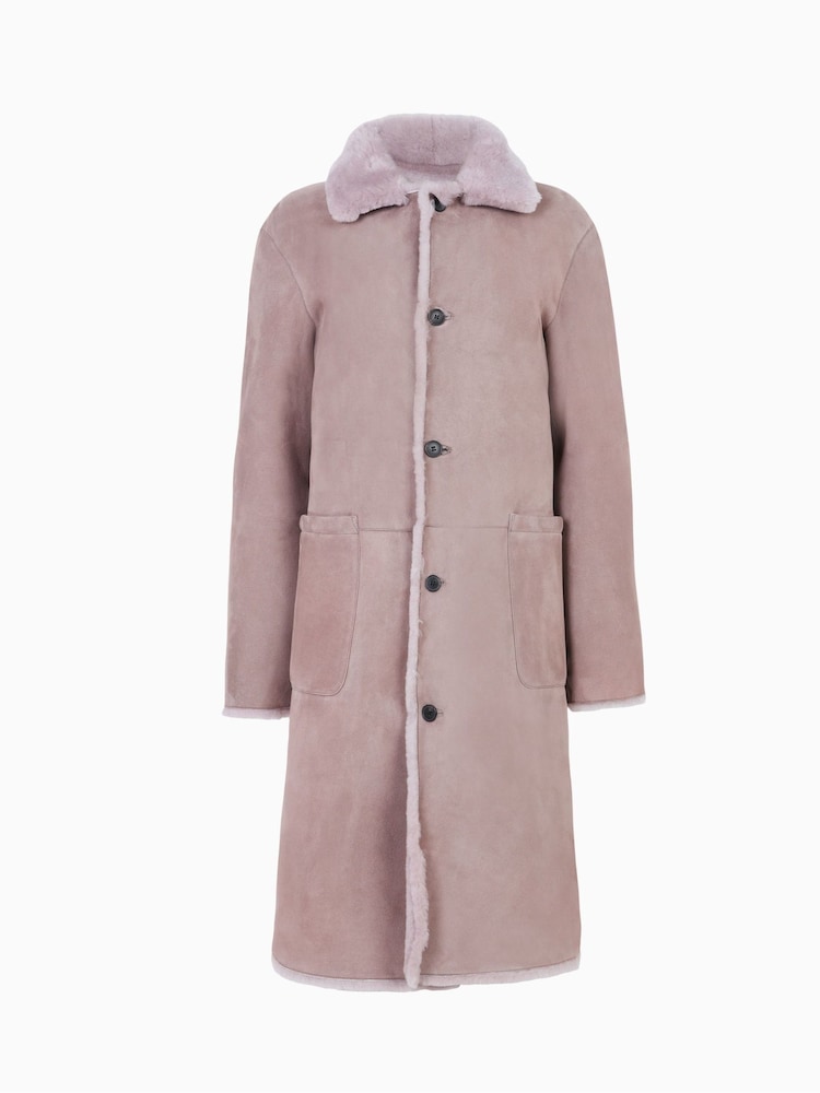 AllSaints Pink 100% Cotton Serra Shearling Coat - Image 9 of 9