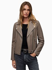 AllSaints Grey Dalby Biker Jacket - Image 1 of 5
