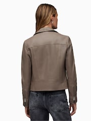 AllSaints Grey Dalby Biker Jacket - Image 2 of 5