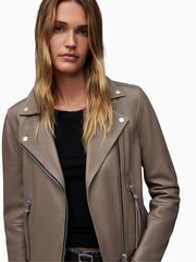 AllSaints Grey Dalby Biker Jacket - Image 4 of 5