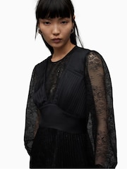 AllSaints Black Lace Norah Dress - Image 7 of 9