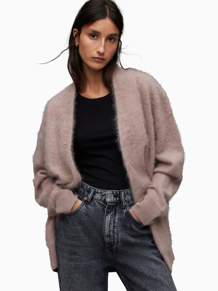 AllSaints Pink Tessa Cashmere Cardigan - Image 1 of 7