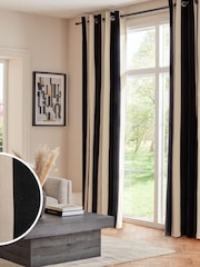 Black/White Stripe Linford Velvet Eyelet Lined Curtains - Image 1 of 5