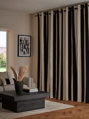 Black/White Stripe Linford Velvet Eyelet Lined Curtains - Image 2 of 5