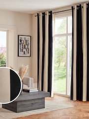 Black/White Stripe Linford Velvet Eyelet Lined Curtains - Image 3 of 5